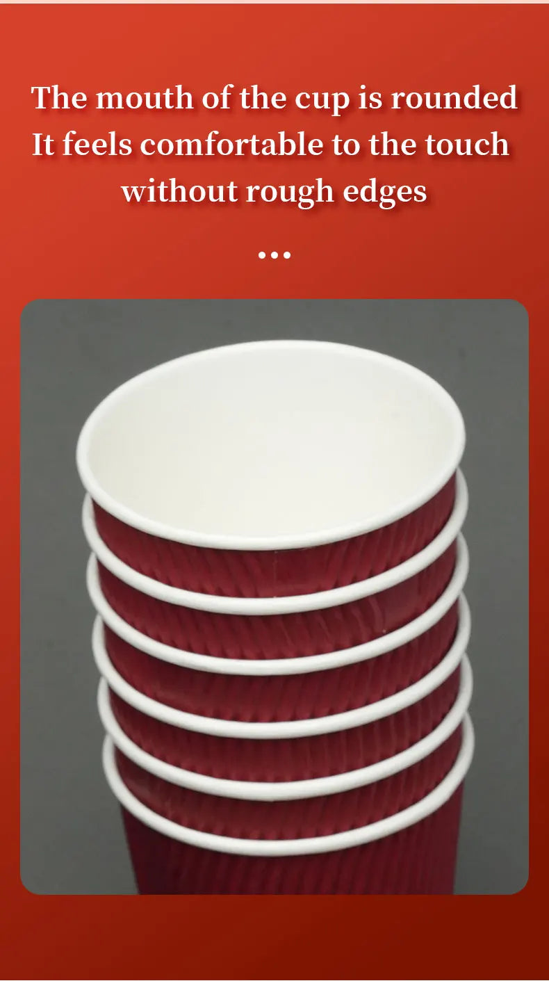 45pcs 8oz  Double-Walled Insulated Corrugated Cardboard Coffee Cups Thickened Disposable Striped Portable Paper Cups With Lids