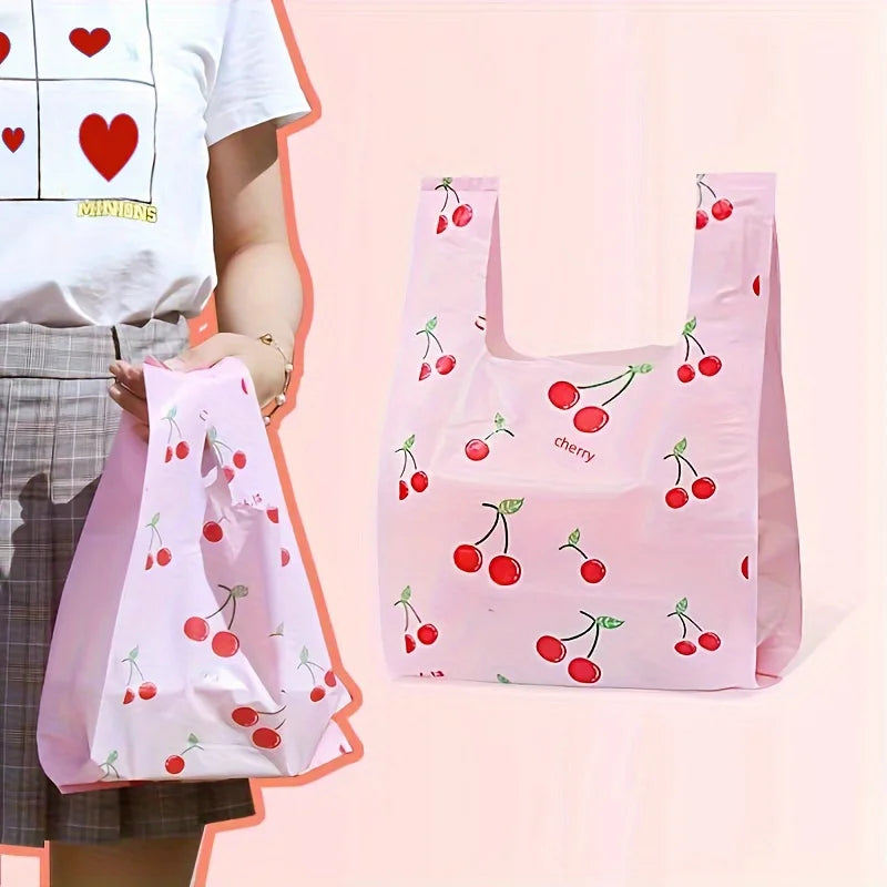 Cherry Fruit Pattern Shopping Bags, Fashionable Handheld Tote Bags, Ideal for Wedding, Birthday Party, Candy, Chocolate -10/50 Pcs