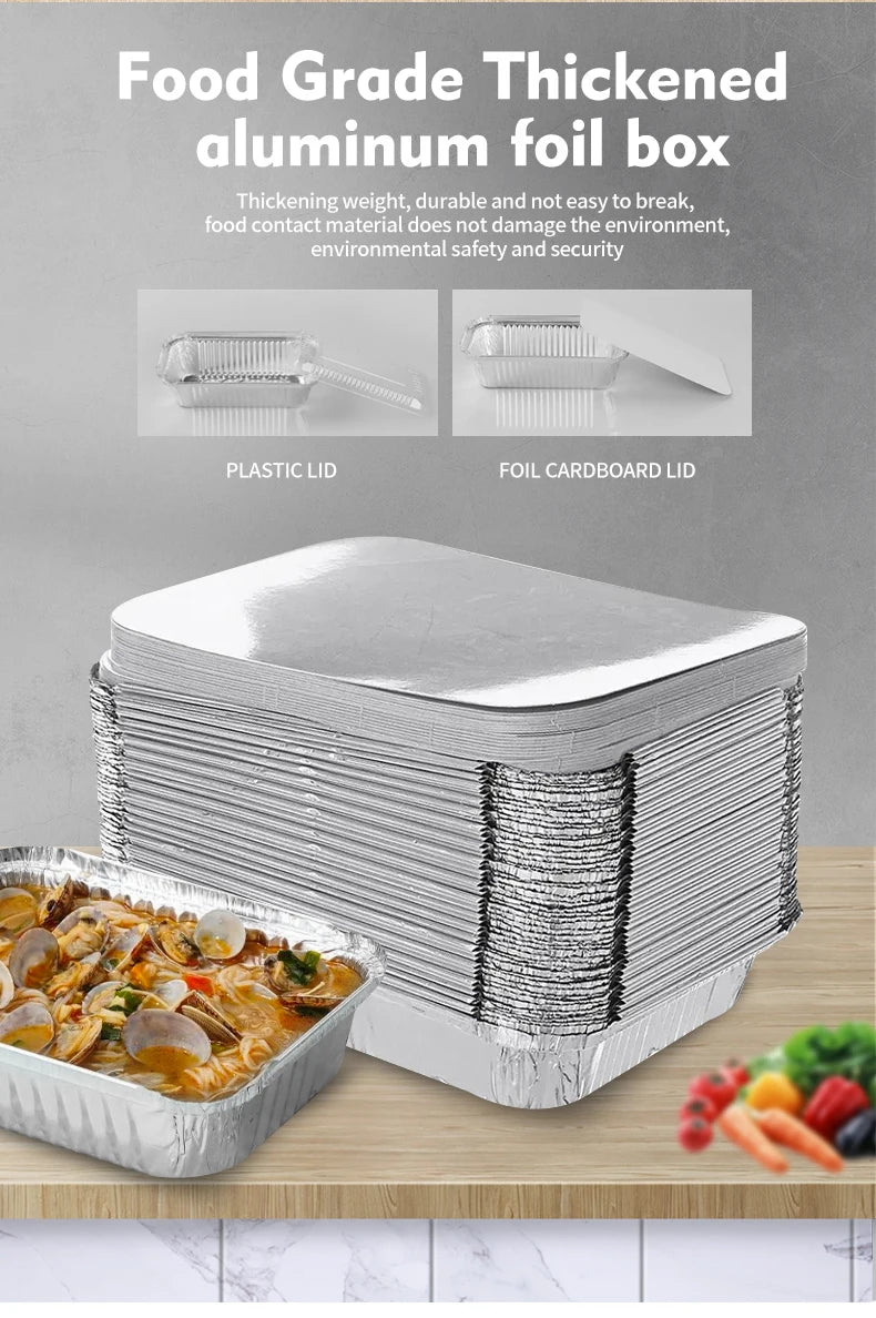 Aluminum Foil Trays With Lids 450ml Disposable Food Grade Baking Pans For Double Basket Air Fryer Oven Cooking Packaging -20Pcs