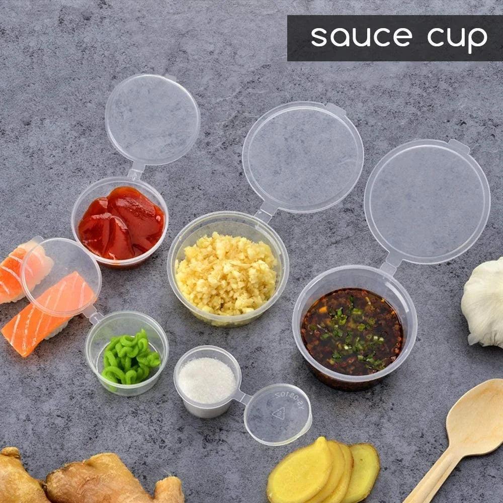 50-100Pcs 25-85ml Disposable Plastic Takeaway Sauce Cup Containers Food Box with Hinged Lids Pigment Paint Box Reusable