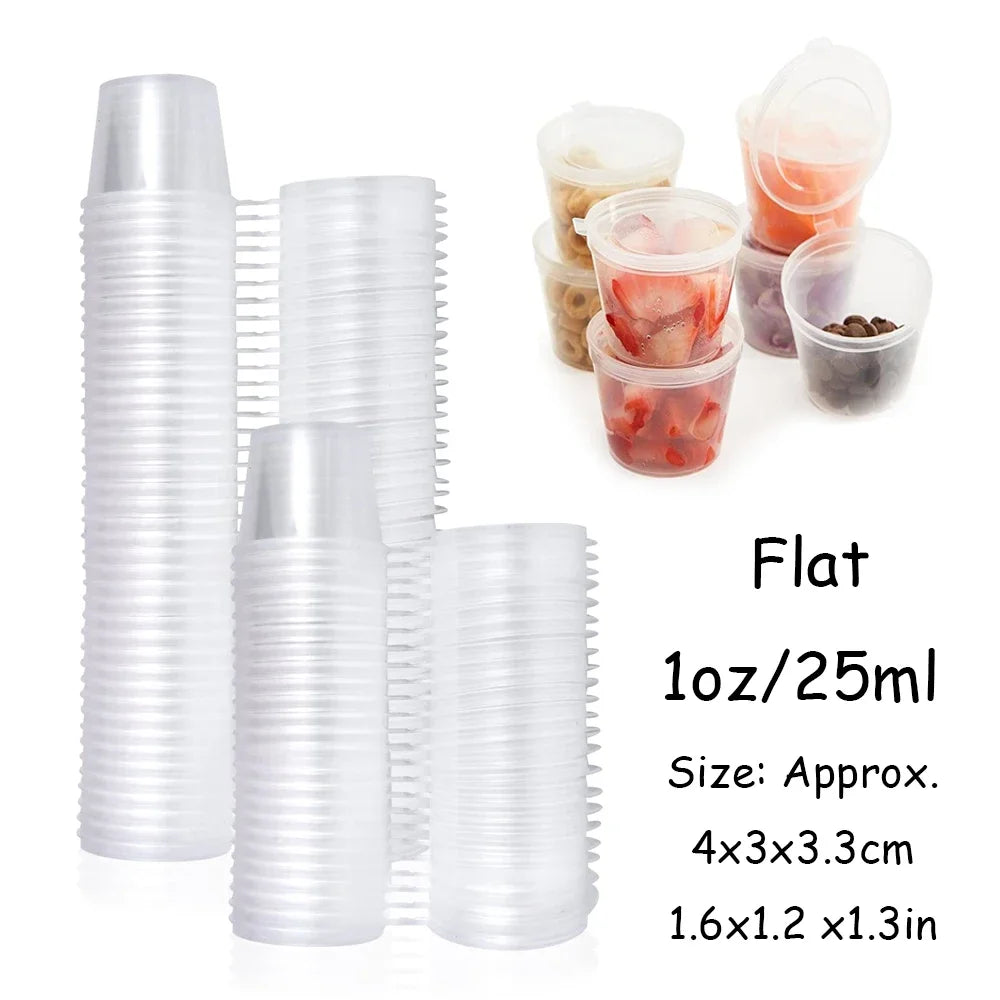 50-100Pcs 25-85ml Disposable Plastic Takeaway Sauce Cup Containers Food Box with Hinged Lids Pigment Paint Box Reusable