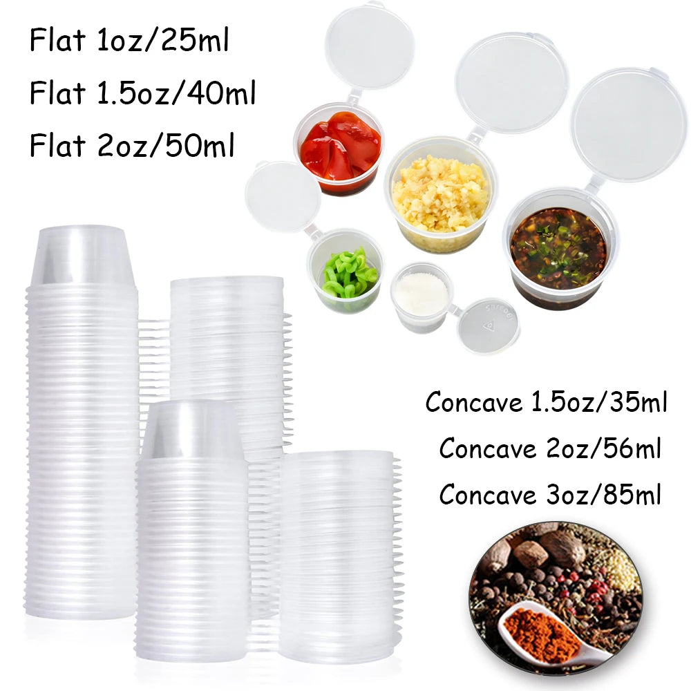 50-100Pcs 25-85ml Disposable Plastic Takeaway Sauce Cup Containers Food Box with Hinged Lids Pigment Paint Box Reusable