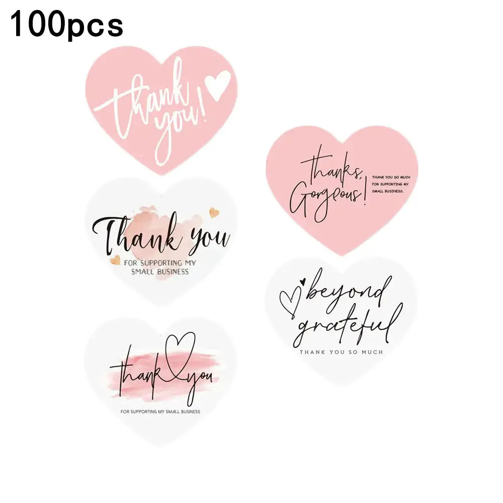 100-500pcs Heart Pink Thank You Stickers For Supporting Business Package Decoration "Gorgeous Thanks" Business Stickers