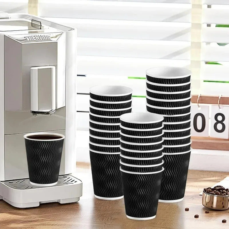 Corrugated Paper Cups Sustainable Double-layered Coffee Paper Cups Hot Tea Milk Beverage Party Christmas Birthday-25/50PCS