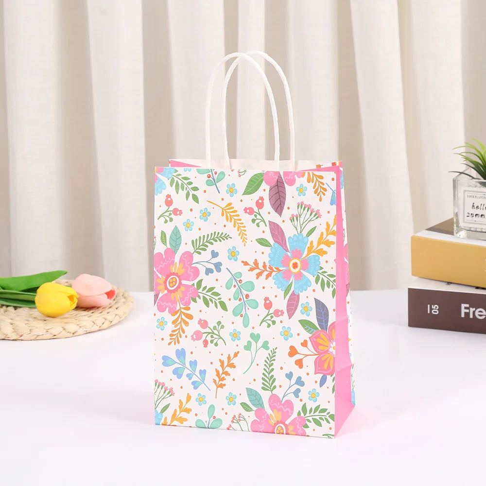 Plant Print Kraft Paper Bags, Colorful Flowers Packing Bags Ins, Gifts Candy Snack Souvenirs Decorative Supplies