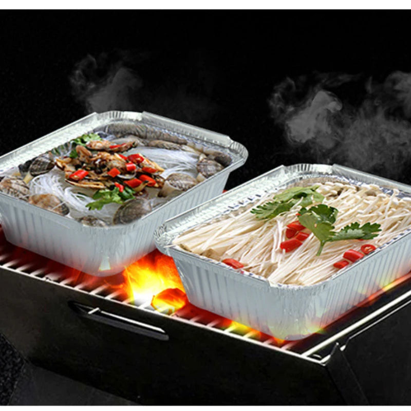 Aluminum Foil Trays With Lids 450ml Disposable Food Grade Baking Pans For Double Basket Air Fryer Oven Cooking Packaging -20Pcs