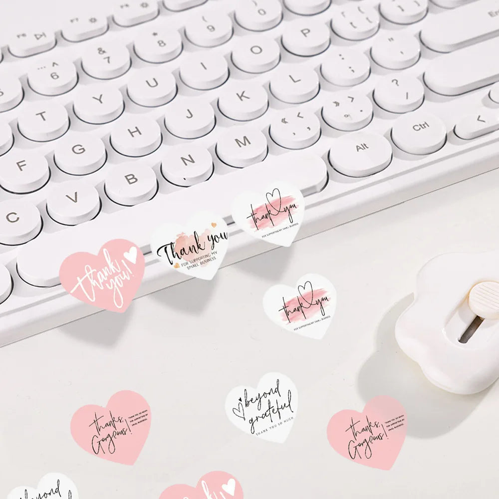 100-500pcs Heart Pink Thank You Stickers For Supporting Business Package Decoration "Gorgeous Thanks" Business Stickers