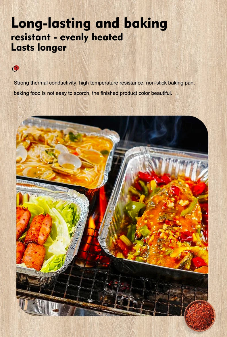 Aluminum Foil Trays With Lids 450ml Disposable Food Grade Baking Pans For Double Basket Air Fryer Oven Cooking Packaging -20Pcs