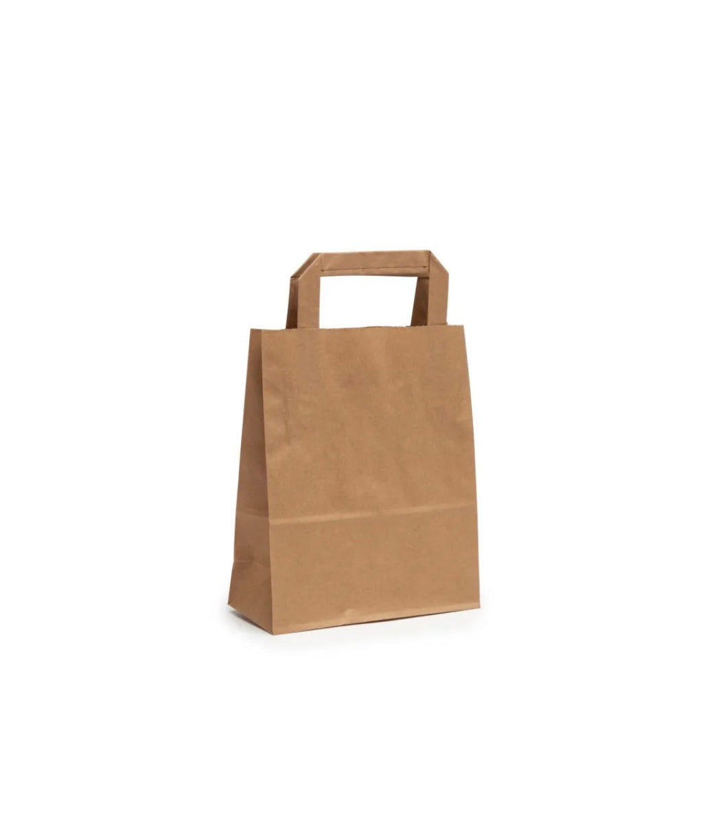 Kraft Paper Takeaway Bags Flat Handle 8x10x4 Brown