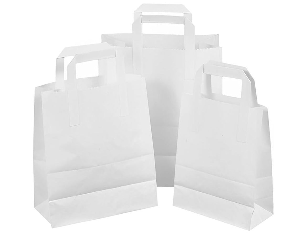 Kraft Paper Takeaway Bags Flat Handle 7x8.5x3.5 White