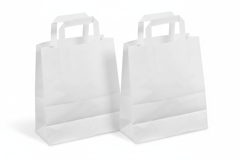 Kraft Paper Takeaway Bags 7x8.5x3.5 White - Two Stacks