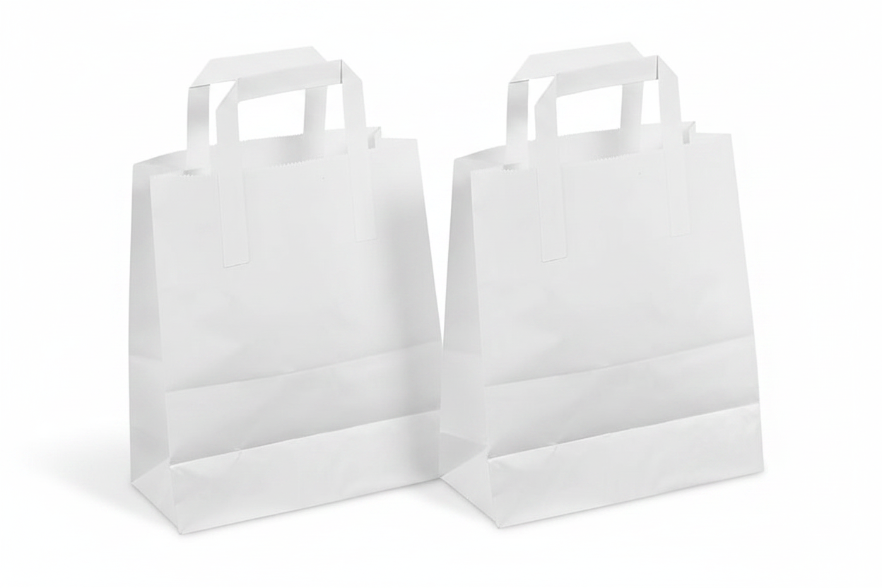 Kraft Paper Takeaway Bags 7x8.5x3.5 White - Two Stacks